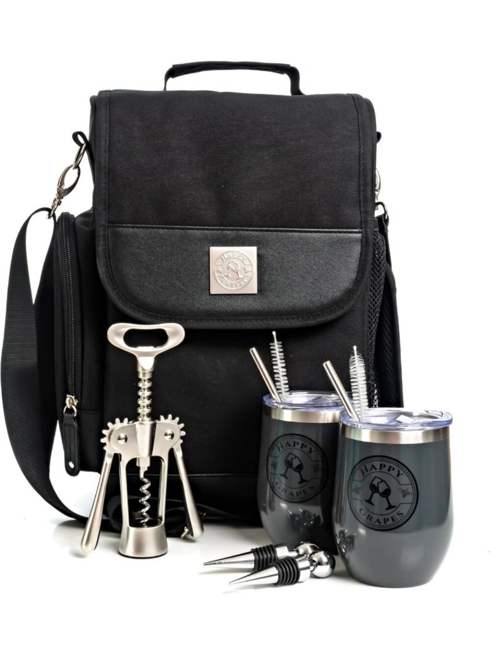 Stylish Insulated Wine Tote with Tumblers, Opener & Toppers for Outdoor Fun